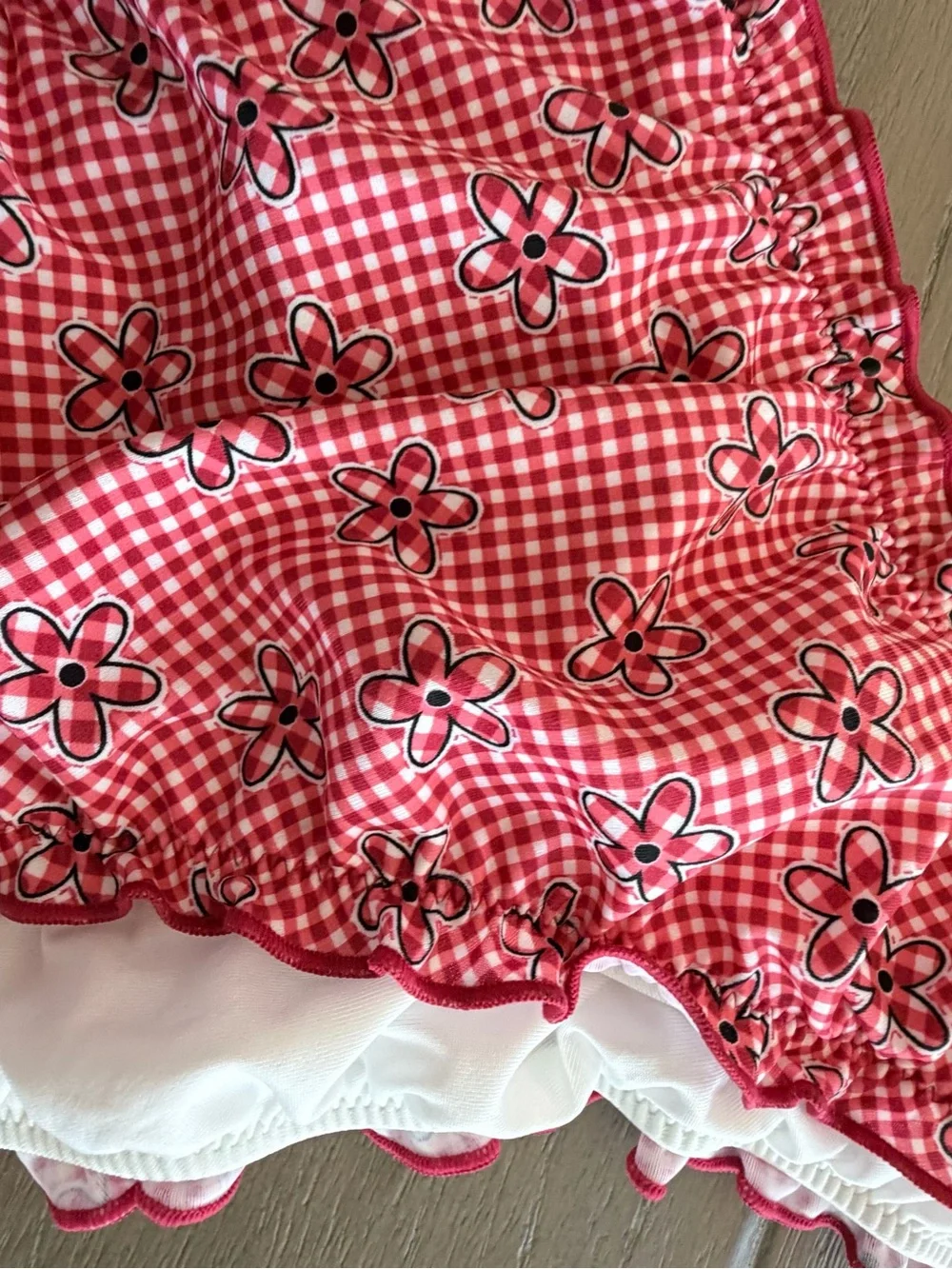 Pink x Frankies Bikinis gingham flower print bikini